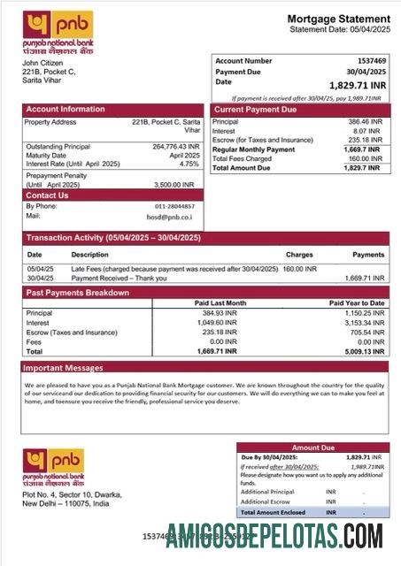 em branco Modelo Word e PDF de declaração de hipoteca do Banco Nacional de Punjab da Índia